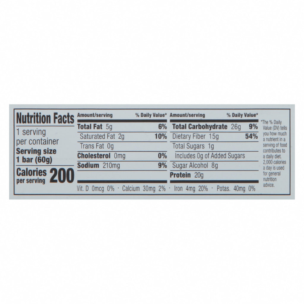 No Cow Bar - Bar Cookie Dough - Case of 12-2.12 OZ - Nutrition Facts