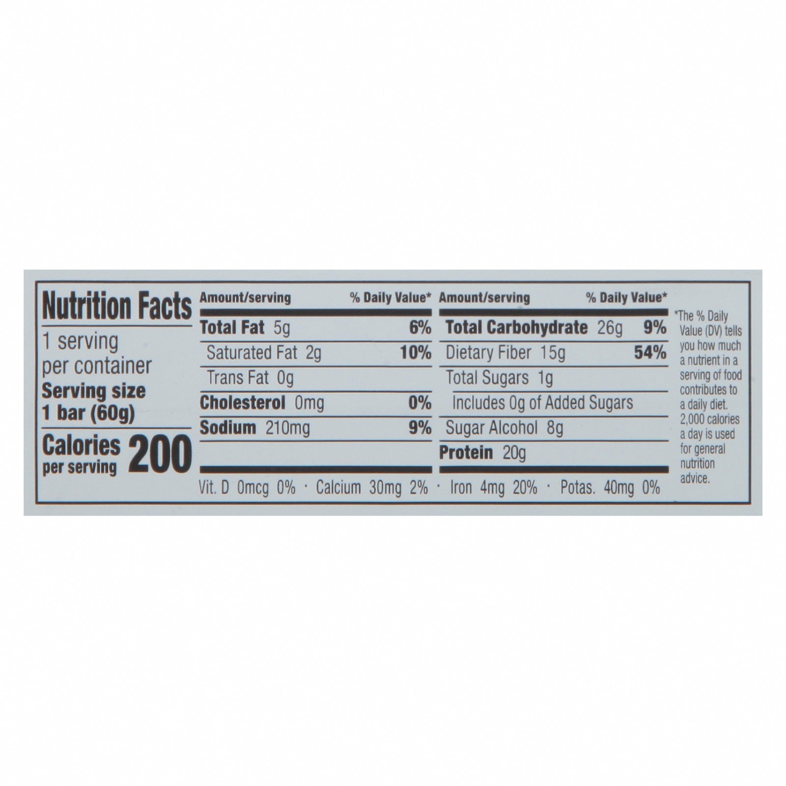 No Cow Bar - Bar Cookie Dough - Case of 12-2.12 OZ - Nutrition Facts