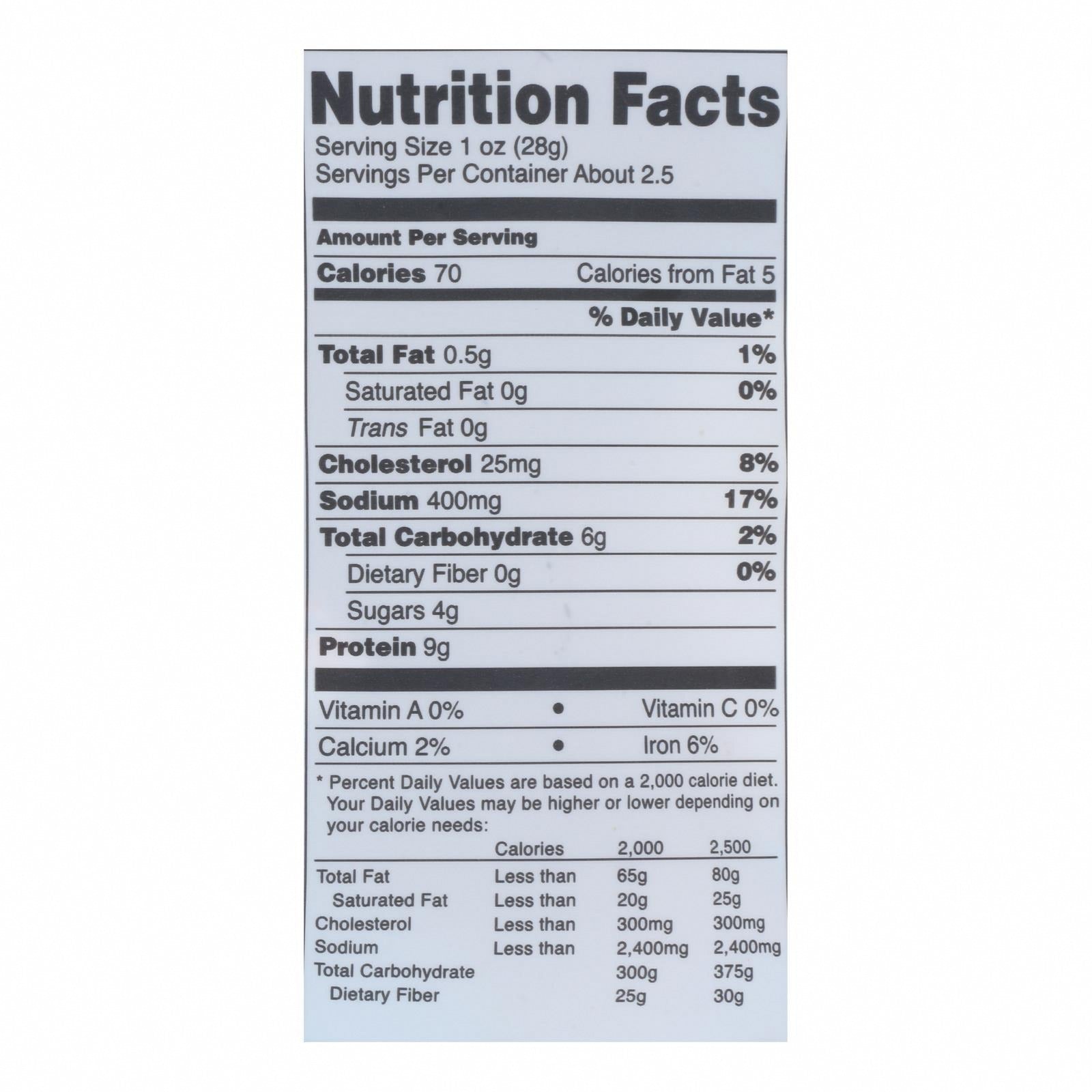 Country Archer - Jerky Original Beef - Case of 12-2.5 OZ - Nutrition Facts