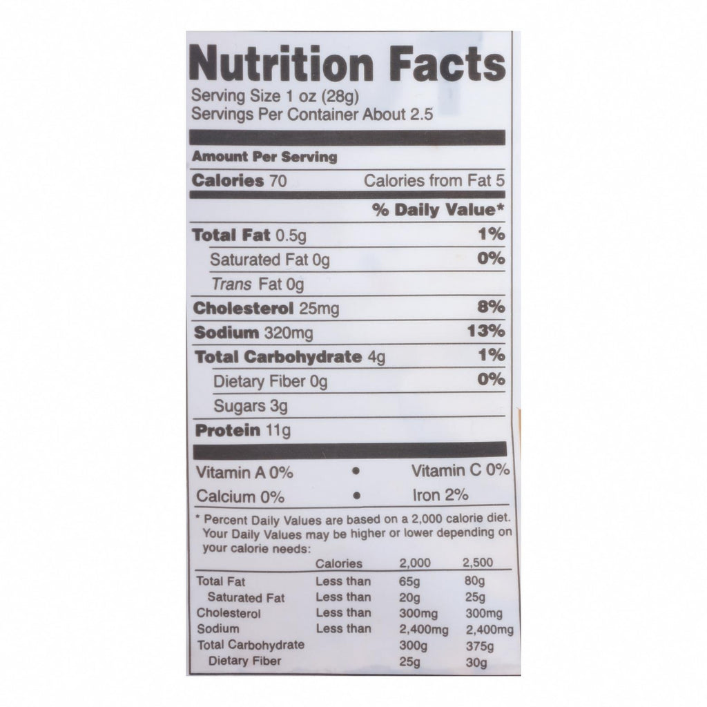 Country Archer - Jerky Turkey Hickory Smoked - Case of 12-2.5 OZ - Nutrition Facts