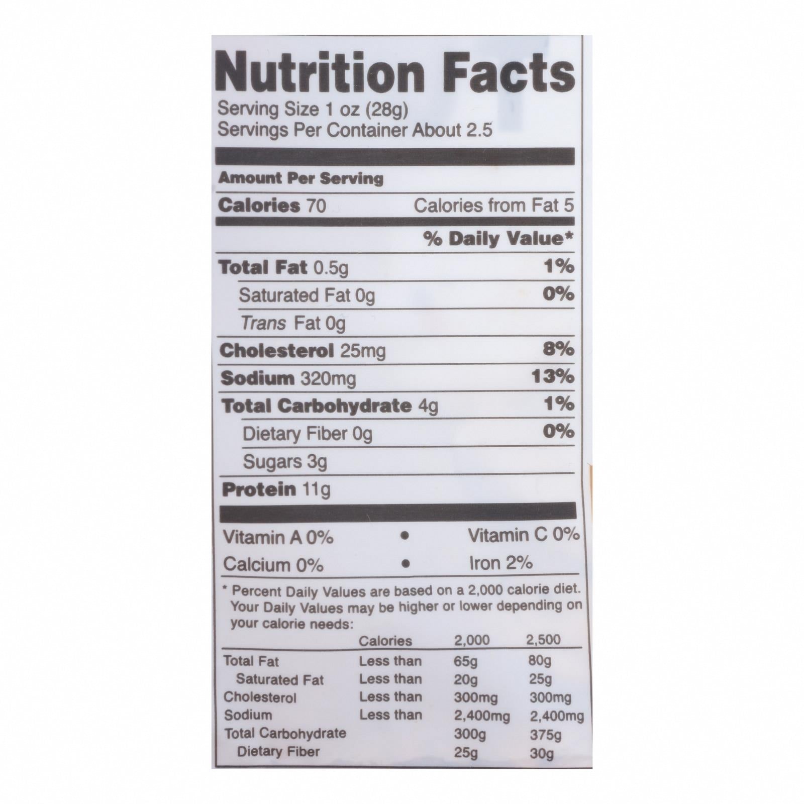 Country Archer - Jerky Turkey Hickory Smoked - Case of 12-2.5 OZ - Nutrition Facts