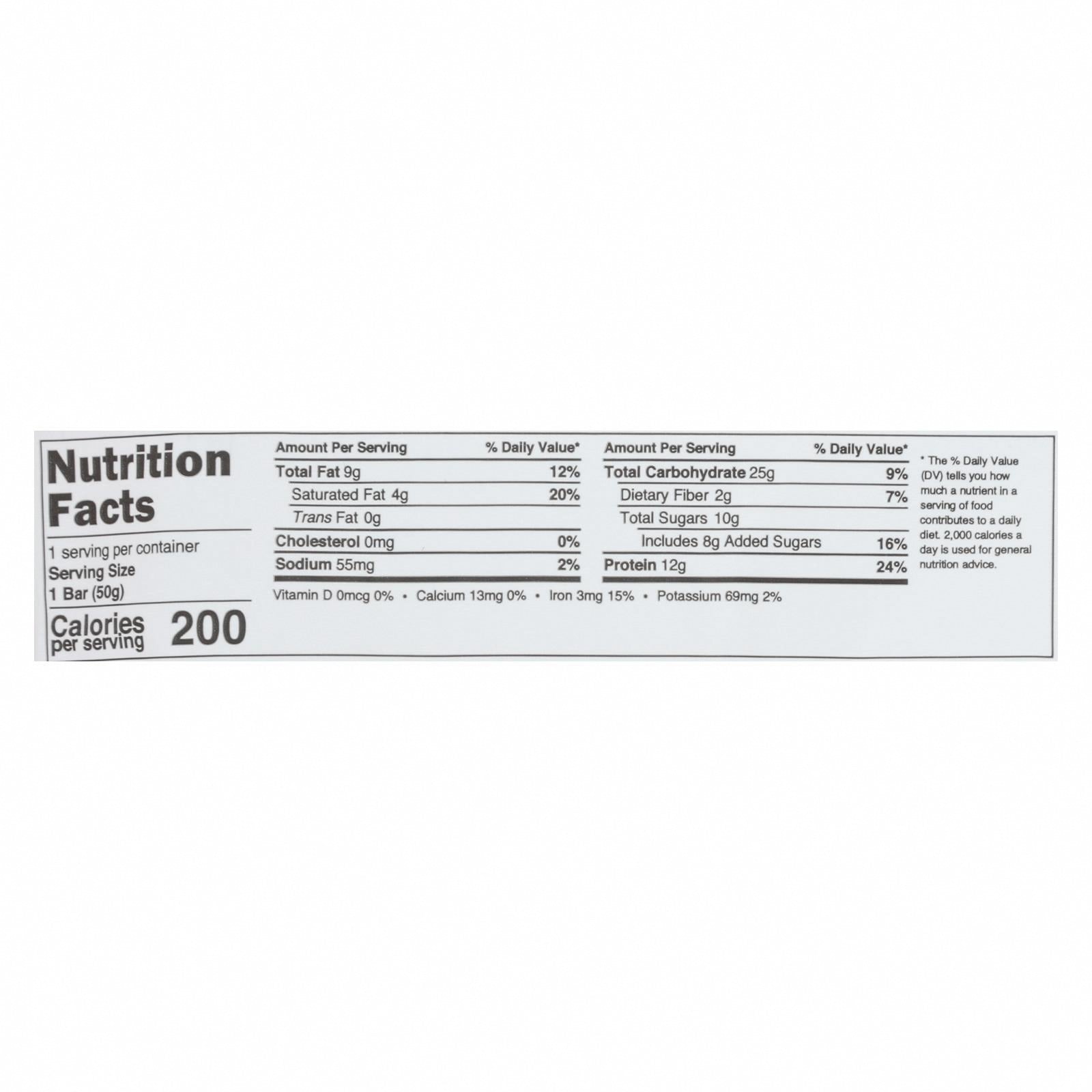 Trubar - Bar Cookie Dough - Case of 12-1.76 OZ - Nutrition Facts