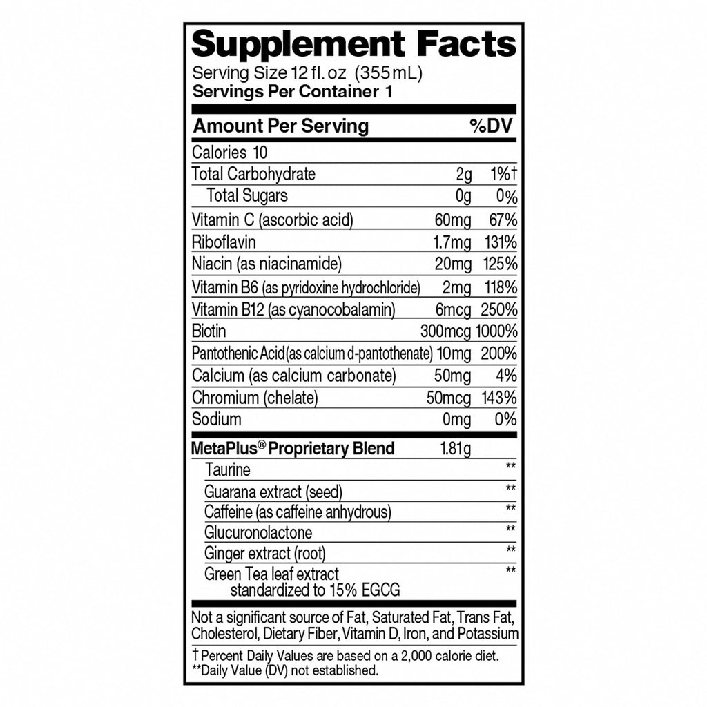 Celsius - Drink Sparkling Peach Vibe - Case of 12-12 FZ - Nutrition Facts