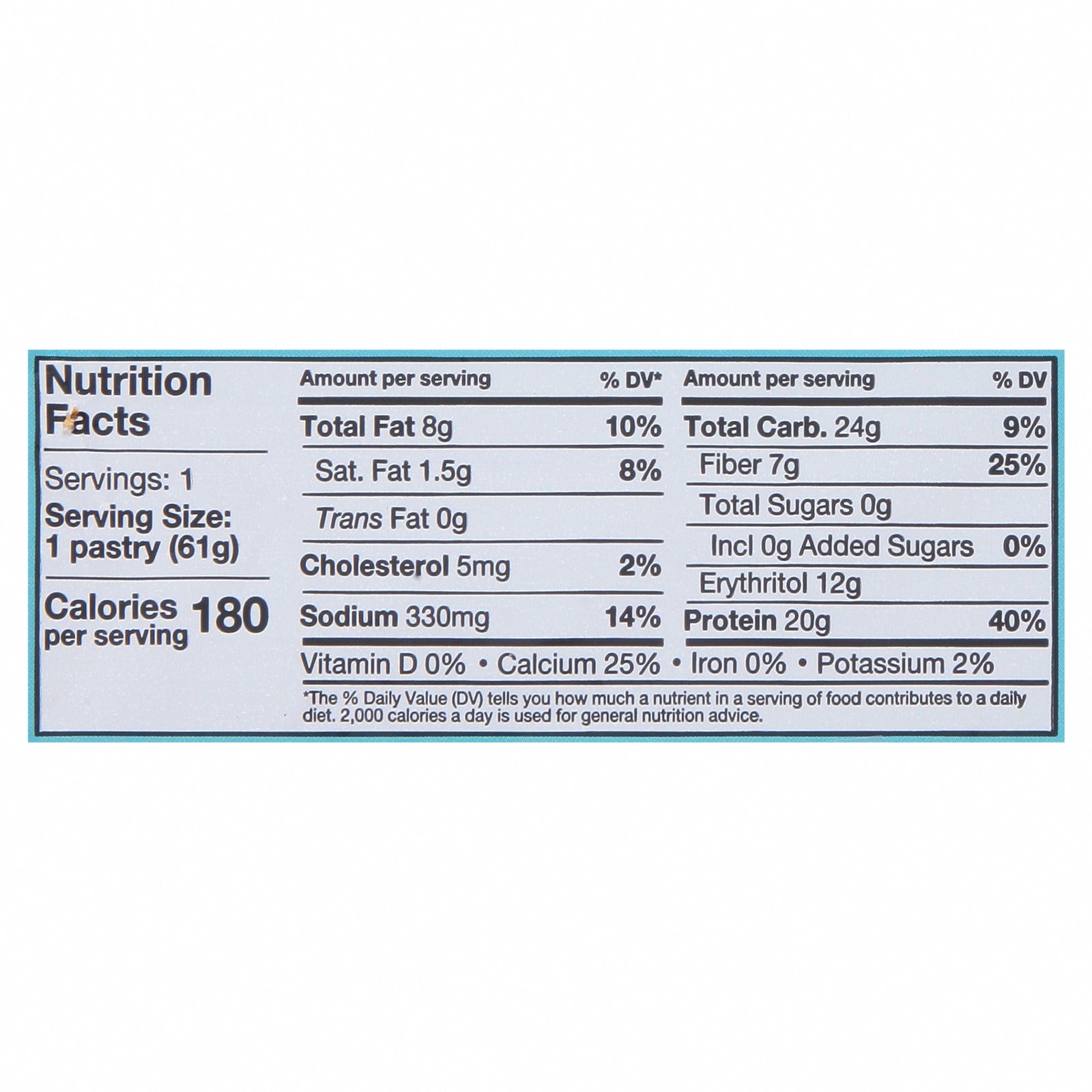 Legendary Foods - Tasty Pastry Cinnamon Brown Sugar - Case of 10-2.2 OZ - Nutrition Facts