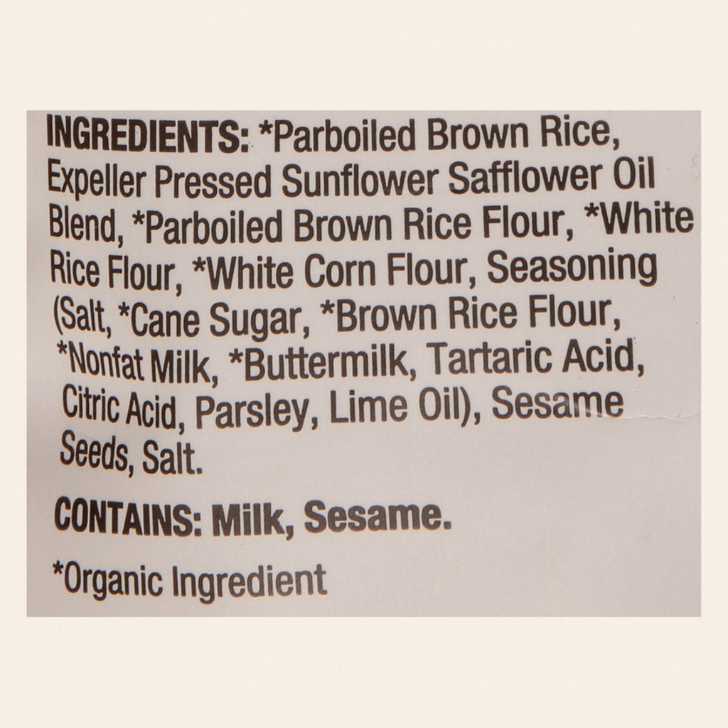 Lundberg Family Farms - Rice Chips Organic Fiesta Lime - Case of 6-5.5 OZ - Back